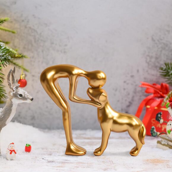 Cute Man and Dog Sculpture Pet Statue Home Décor Golden Memory Gift Dog Lover - Picture 8 of 8